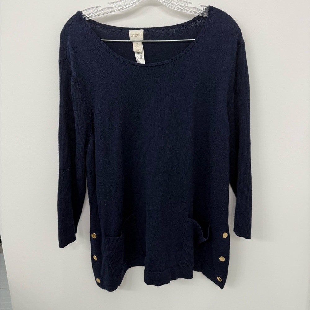 Chico's Navy Sweater with Gold Button Accents